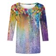 thumbnail image 5 of Hauts et Blouses d'Été pour Femmes 2023 Mode Féminine T-shirt Imprimé Ample Manches 3/4 Blouse Col Rond Hauts Décontractés Hauts d'Été pour Femmes 2023 Liquidation en Liquidation, 5 of 5