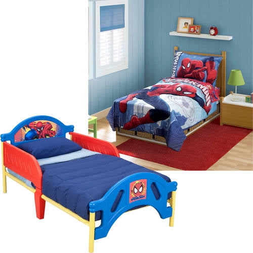 SpiderMan Toddler Bed with matching Toddler Bedding Value Bundle