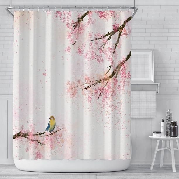 Un juego (flor + pájaro, 180 cm × 180 cm) Cortina de ducha, cortina de baño de tela de mariposa a prueba de moho para mujeres y hombres con 12 ganchos de cortina lavables de secado rápido
