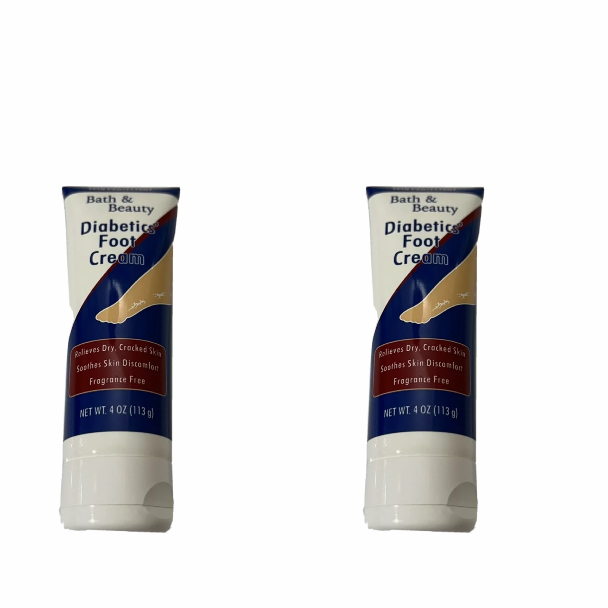 2 Diabetics' Hydrating Foot Cream, For Dry Cracked Skin Fragrance Free  4 oz. Tubes Each ( Actual product color varies see product image for pictures)