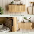 thumbnail image 3 of EYYTHUNG Fluted Nightstand Wall Mounted, Modern Large Floating TV Stand Bedside Cabinet, Natural Oak, 3 of 8