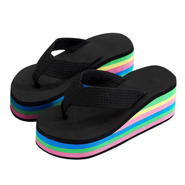 Leozcaa Sandales à Semelles Compensées pour Femmes, Sandales de Plage d'Été à Semelle Souple, Colorées, Épaisses, à Plateforme Haute, Décontractées pour la Plage