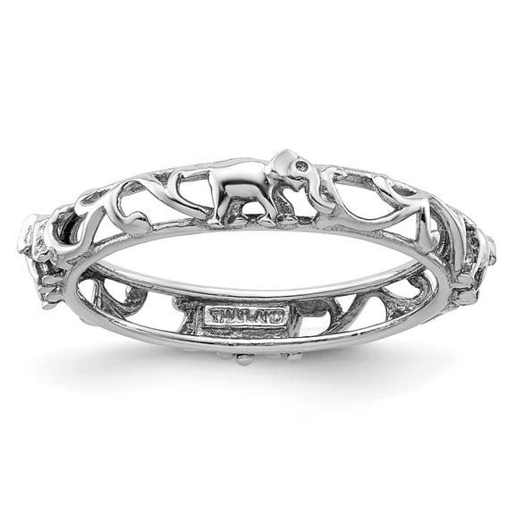 Sterling Silver Stackable Expressions Rhodium-plated Patterned Elephant Ring