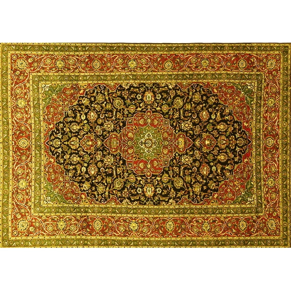 Ahgly Company Machine Washable Indoor Rectangle Medallion Yellow Traditional Area Rugs, 5' x 8'