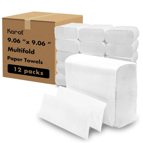 Karat Multifold Paper Towels - Absorbent and Sturdy - Kraft, 334 Sheets X 12 Packs, Recycled Fibers