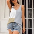 thumbnail image 2 of Women's V Neck Summer Casual Loose Sleeveless Knitted Blouse Shirts Vest Contrast Colors Grey M, 2 of 6