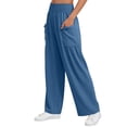 thumbnail image 3 of Favoffer Women Elastic Waist Long Pants Solid Color Ruched Casual Pants Breathable Relaxed Fit Bottoms Fold Hem Pants with Side Pockets for Daily Lounge, 3 of 7
