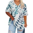 thumbnail image 2 of Short pour Femmes Col en V Manches Courtes Imprimé Base Chemise pour Femmes, Haut Décontracté Grande Taille Imitation Rack, 2 of 9