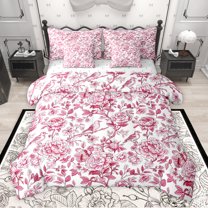 Homewish Rustic Flower Leaves 7 Pieces Bedding Comforter Set,Country Floral Full Bedding Set,Pink White Fitted Sheet Flat Sheet For Girls,Microfiber Bedroom Decor Reversible