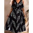 thumbnail image 2 of HKEDES Women Plus Size Floral Midi Dress, Flowy Split Design, Off-Shoulder Surplice Nec, 2 of 6