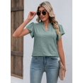 thumbnail image 4 of Deago Women's Summer V Neck Eyelet Ruffle Short Sleeve T Shirts Loose Fit Tops Dressy Casual Blouses (Green, M), 4 of 9