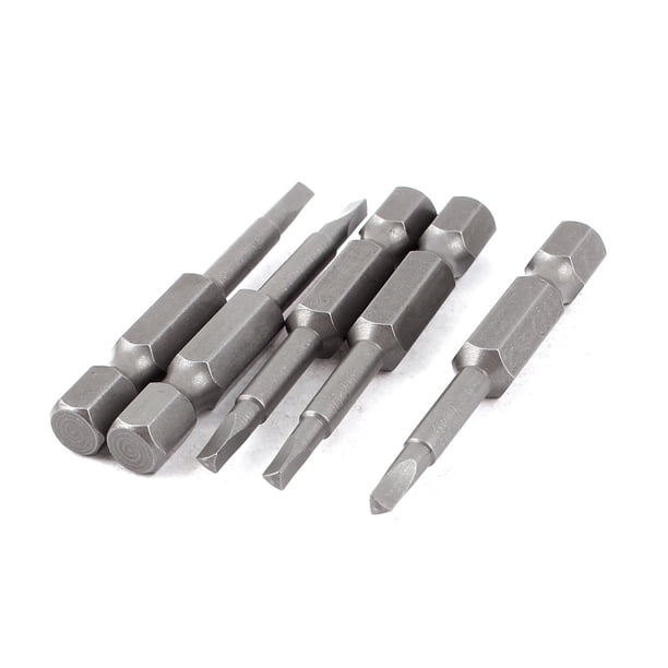 Puntas de destornillador magnéticas de 50 mm de largo, 1/4" de vástago hexagonal, cabeza triangular de 2.3 mm, 5 piezas, color gris