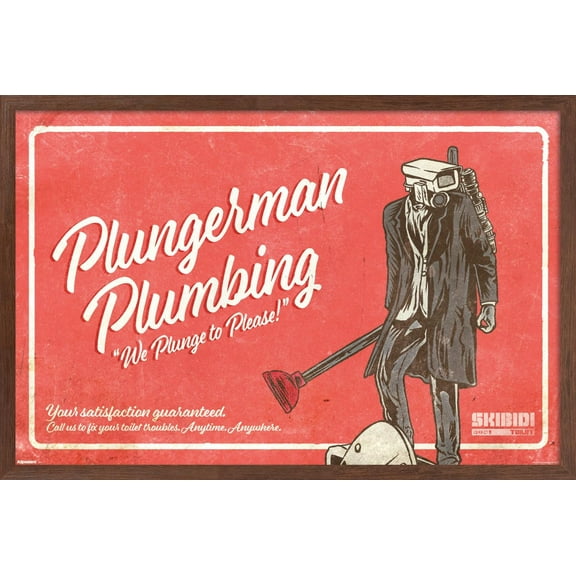 Skibidi Toilet (2023) - Plungerman Plumbing Wall Poster, 22.375" x 34" Framed