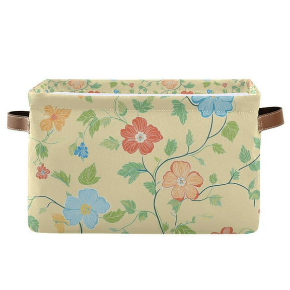 Yayeee Canvas Storage Basket with Handles for Shelves Fabric Bins Closet Organizer, Colorful Flower
