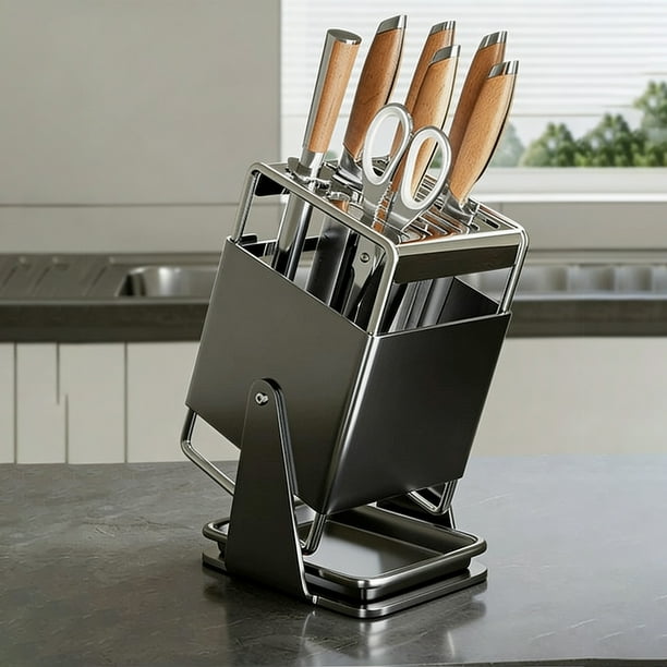 Estante Giratorio para Almacenar Cuchillos – Organizador de Acero Inoxidable que Ahorra Espacio con Diseño Resistente a Rayones, Fácil Acceso y Estilo Moderno para Encimeras de Cocina Eficientes.
