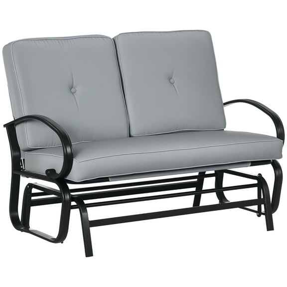 Homiyad Outdoor Glider Bench, 2-Person Patio Rocker Loveseat with Tufted Cushions, Steel Frame for Porch, Garden Backyard, Gray