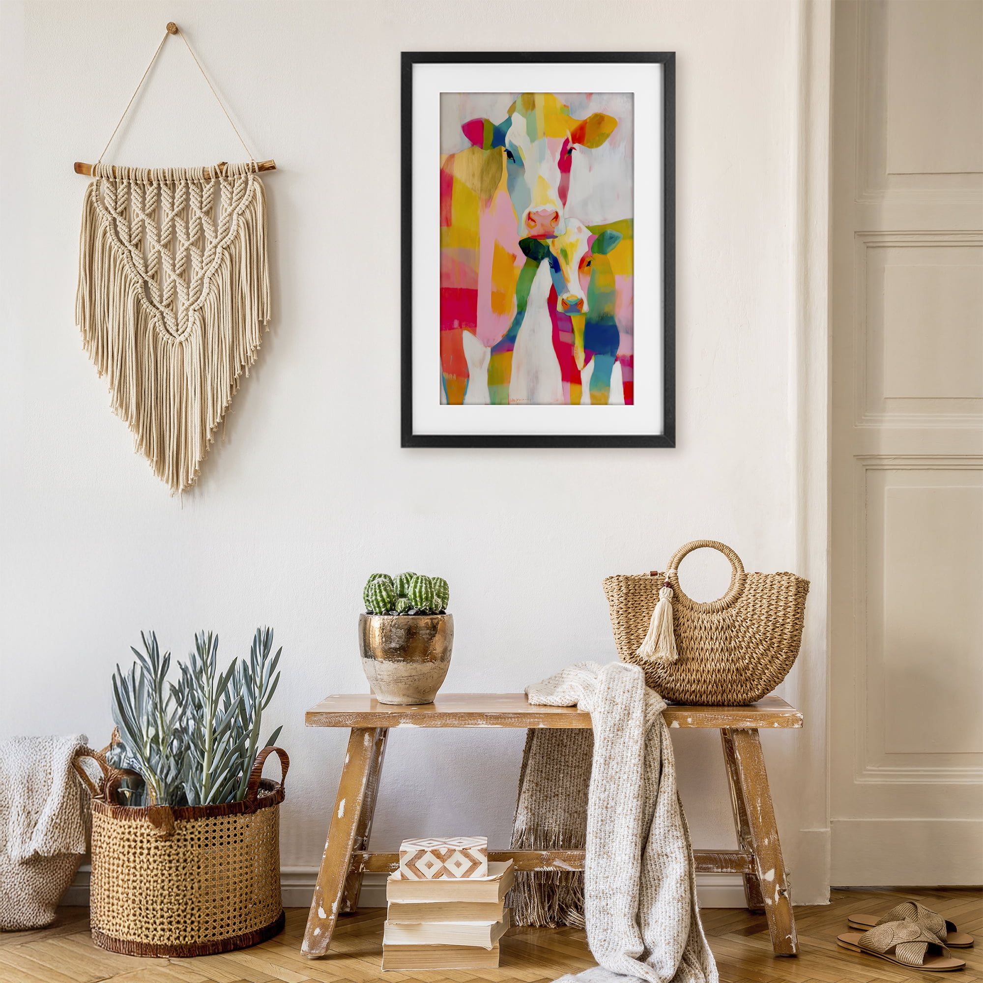 Stupell Industries Cow Family in Cubist Abstract Black Framed Print Under Glass, design by Chromatic Storm Studio