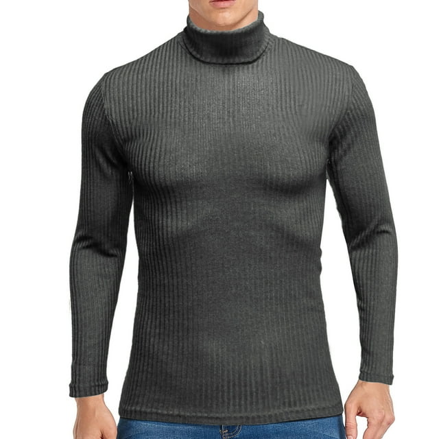 EGNMCR Men's Pullover Turtleneck Sweaters Solid Ribbed Knitted Pullover Turtleneck Sweater Base Shirt, Gifts for Men