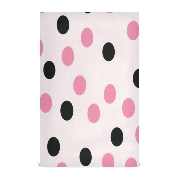 Multi-Purpose Kitchen Towels 28x18 Inch Dishcloths with Hanging Loop Decorative and Practical Towels for Kitchen, Dining Pink and Black Dots