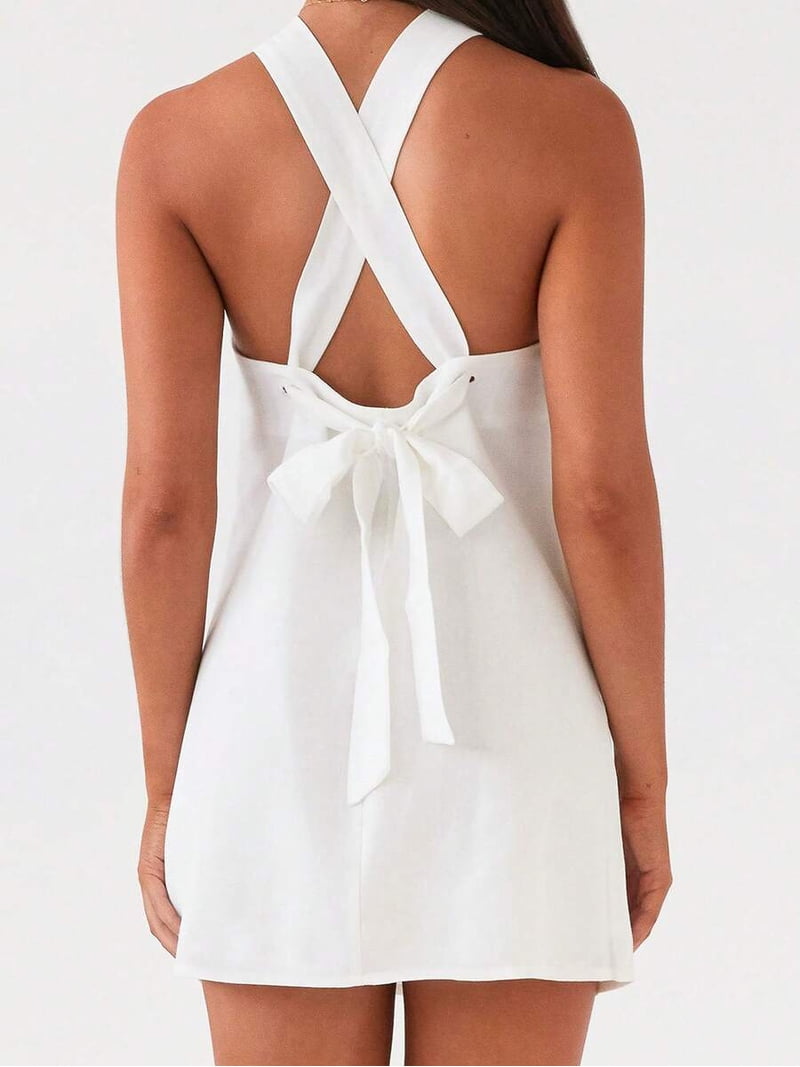 white halter backless mini dress Women Neck Sleeveless A-Line Casual Party Sundress Size:US12-UK14-EUR42 97% Polyester Out of stock All Early 2000s Fashion