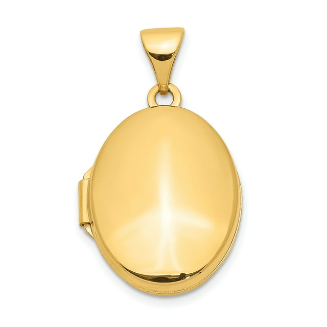 Médaillon Ovale Uni Poli en Or Jaune 14K avec une Finition Lisse et Réfléchissante et un design Ajouré. Ce Collier Pendentif Mesure 22 mm de Longueur et 14 mm de Largeur, avec une Largeur de Lest de 4 mm et une Longueur de Lest de 5 mm. Convient pour Ranger de Petits Souvenirs, Il Est Livré avec une Boîte-Cadeau.