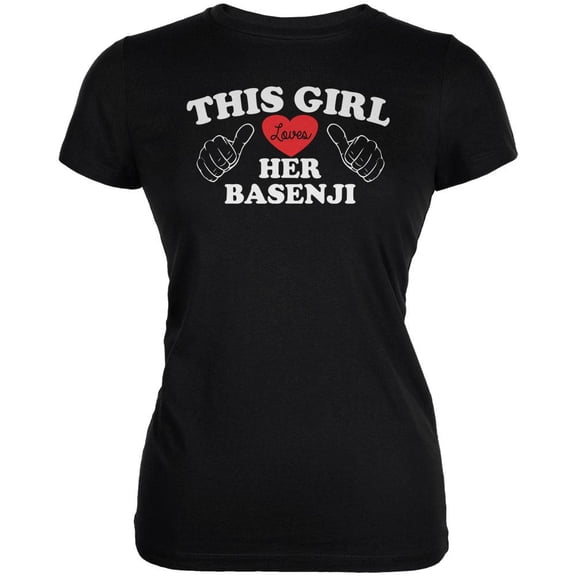 Valentines This Girl Loves Her Basenji Black Juniors Soft T-Shirt - X-Large