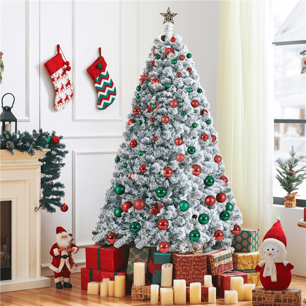 Alden Design 6ft Pre-lit Flocked Artificial Christmas Tree with 250 LED Lights for Holiday Decorative, White