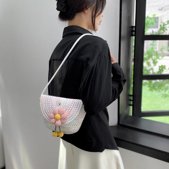 Bolsos de hombro para mujer Bolso bandolera tejido de verano de paja Bolsos tipo satchel de playa (Blanco)