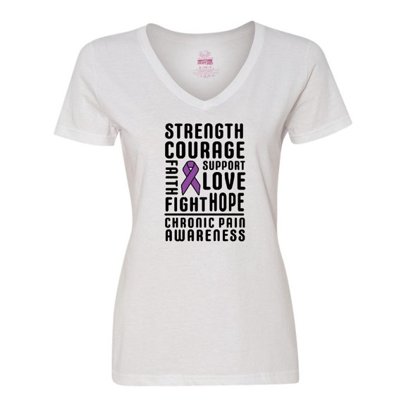 Inktastic Chronic Pain Awareness Strength Courage and Support Women's V-Neck T-Shirt