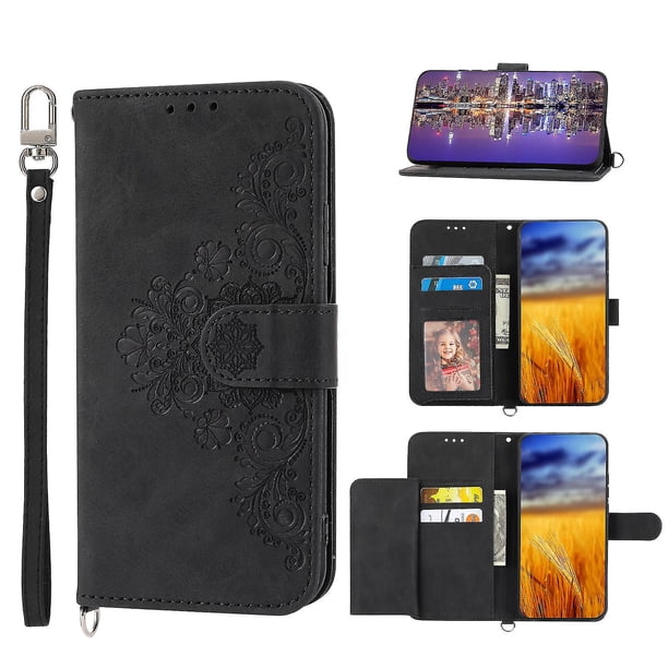 Funda de piel sintética estilo empresarial para Samsung S23 con tarjetero Lenyard