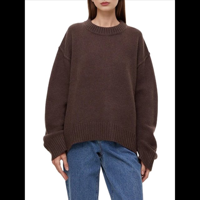 Suéter de Mujer, Cuello Redondo, Larga, Holgado, Tejido Suave, Dobladillo Acanalado, para Otoño e Invierno. Color Café Talla Única