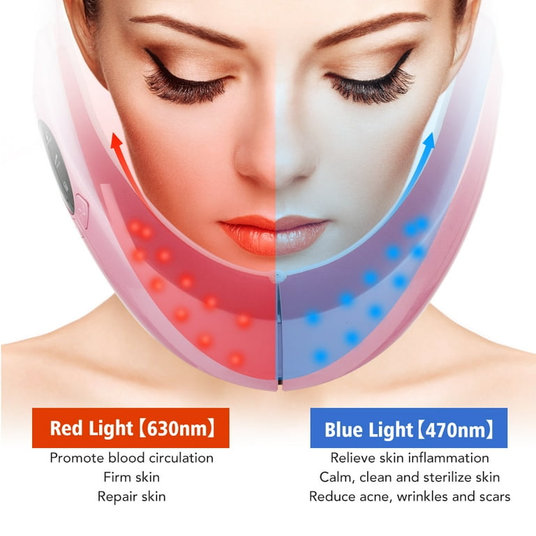 V-face Facial Lifting Belt Face Slimming V line Double Chin Red Blu LED,  Red Blue Light Photon Therapy Machine, Pink 