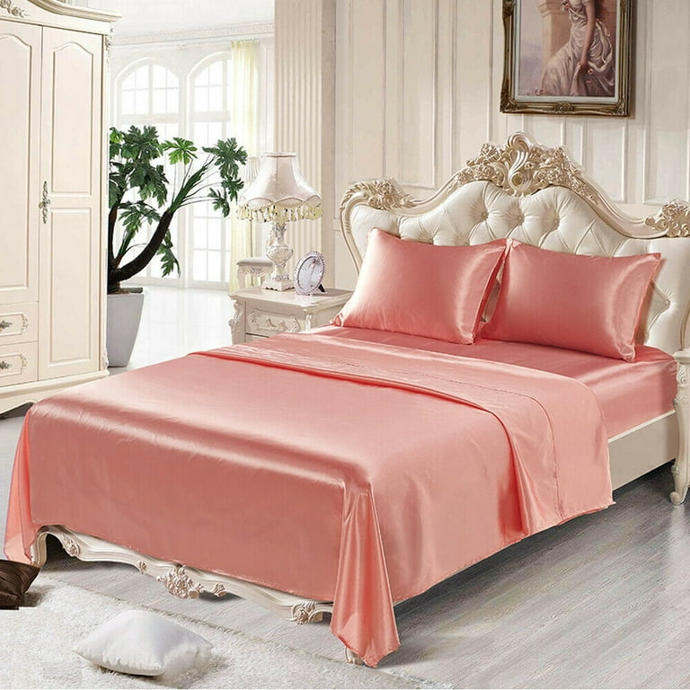Anminy Satin Sheets Queen Silk Sheets Pink Bed Sheet Set Deep Pocket Bed  Flat Fitted Sheet, 4-Pieces - Walmart.Com