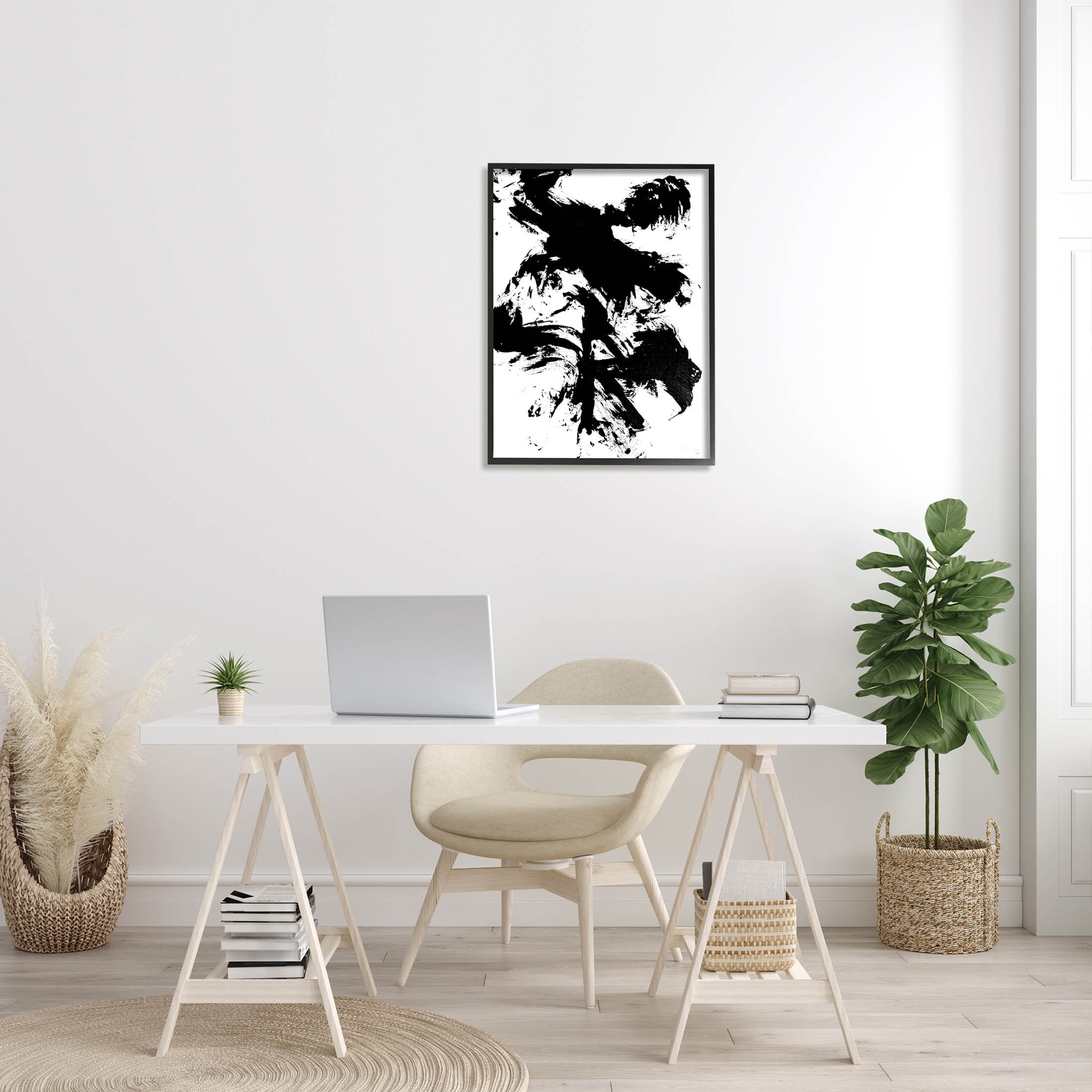 Modern Silhouette Brushed Shape Abstract Graphic Art Black Framed Art Print Wall Art