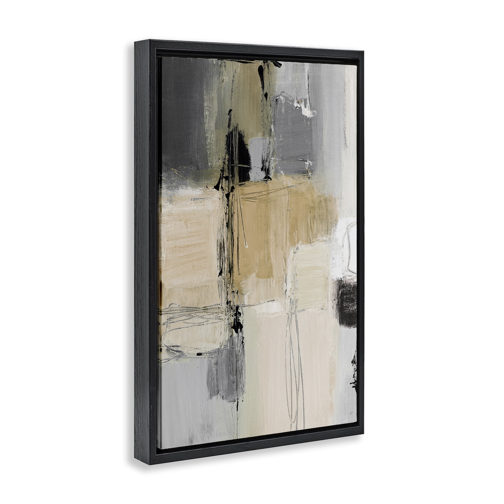 Stupell Industries Rustic Organic Abstraction Abstract Painting Black Floater Framed Canvas Art Print Wall Art, 17 x 25