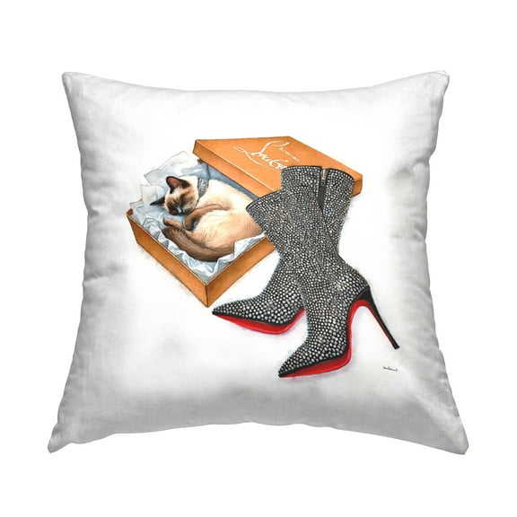 Stupell Industries Stylish Shoebox Cat Decorative Printed Throw Pillow Design by Amanda Greenwood.