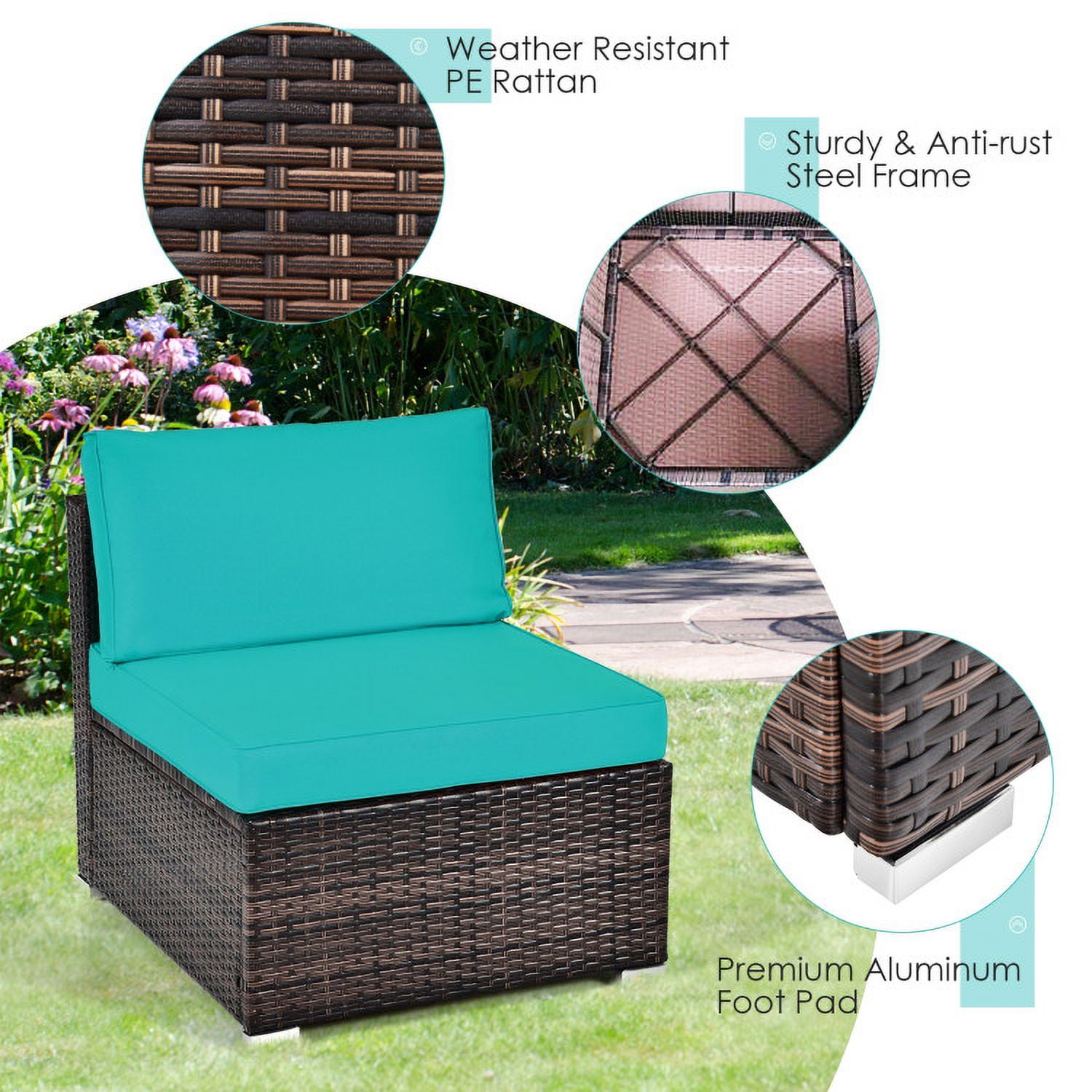 Aimee Lii 6 Pieces Patio Rattan Sectional Furniture Set with Cushions and Coffee Table, Outdoor Deck Furniture, Turquoise