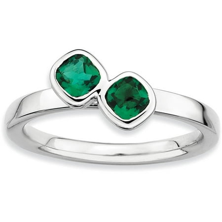 Stackable Expressions Double Cushion-Cut Created Emerald Sterling Silver Ring