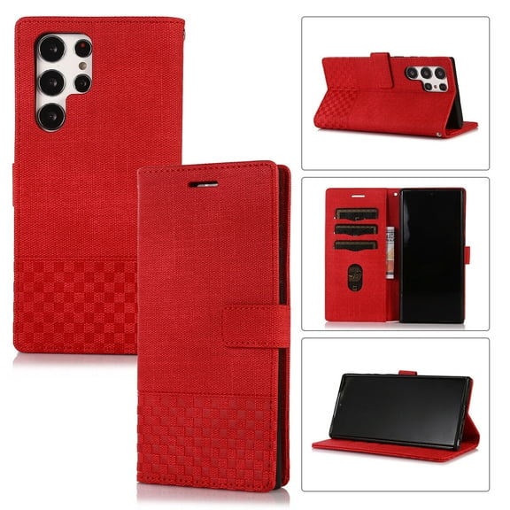 For Samsung Galaxy S22 Ultra Cover with Card Slot Shockproof Luxury Leather weave Magnetic Flip Holder Wallet Case