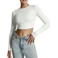 thumbnail image 1 of xiaxaixu Hauts Courts à Manches Longues pour Femmes Couleur Unie Col Rond Ajusté Printemps Automne Nombril Exposé Chemises Mode Urbaine, 1 of 9