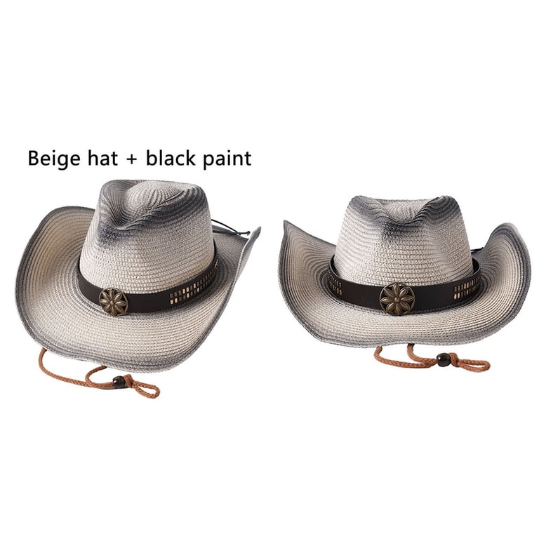 hirigin Women Men Patchwork Cowboy Hat, Vintage Style Rolled  display picture 3