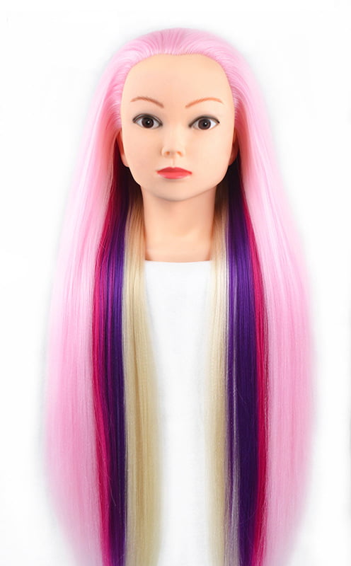 Colorful Pink Hair Training Mannequin Head for Hairstyles