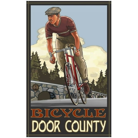 Bicycle Door County Wisconsin Downhill Biker Flat Giclee Art Print Poster by Paul A. Lanquist (24