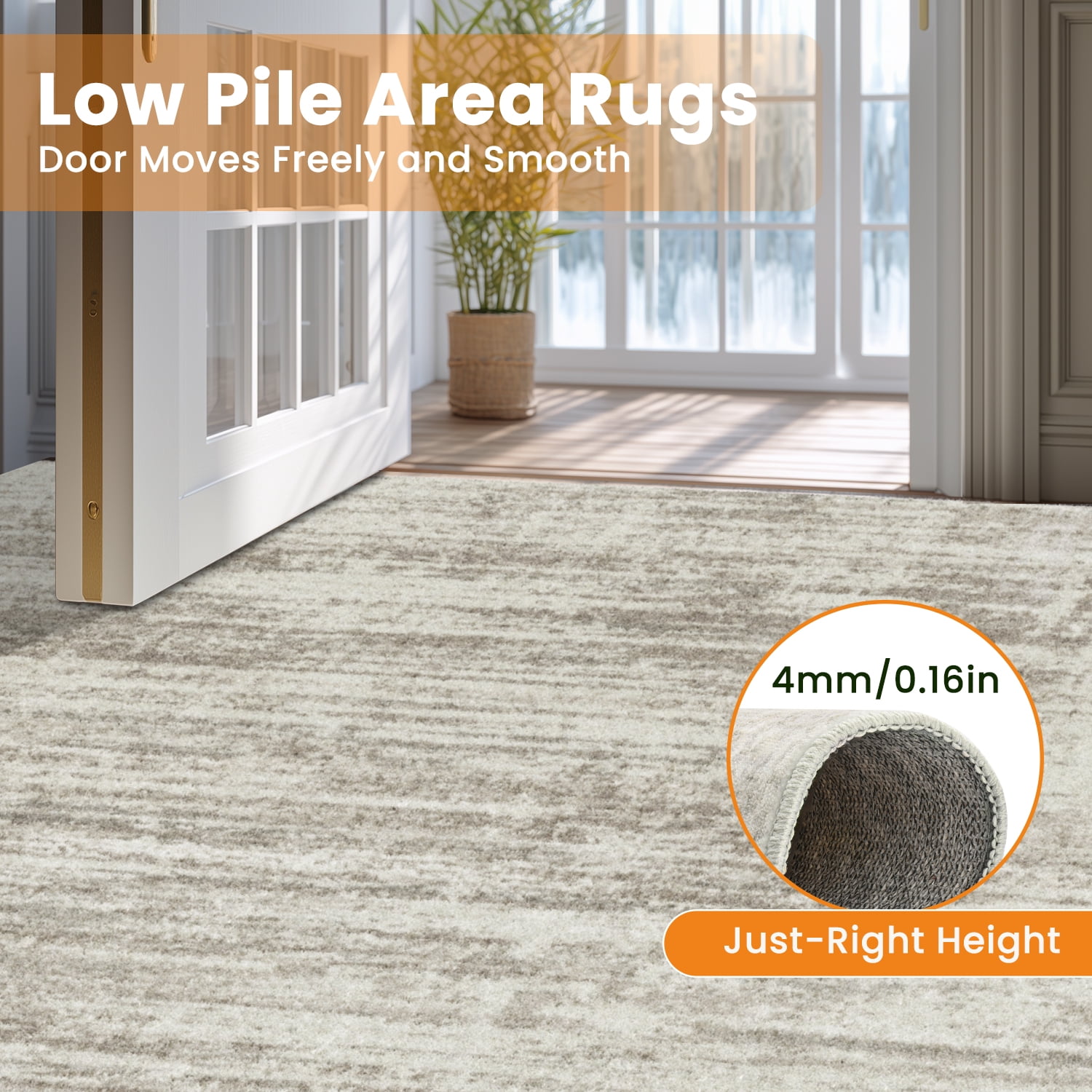 Area Rugs for Living Room, Homasen 6'x9' Washable Non-slip Indoor Non-slip Rug Neutral Boho Beige, Soft Low Pile Stain Resistant Carpet for Bedroom Dining Room