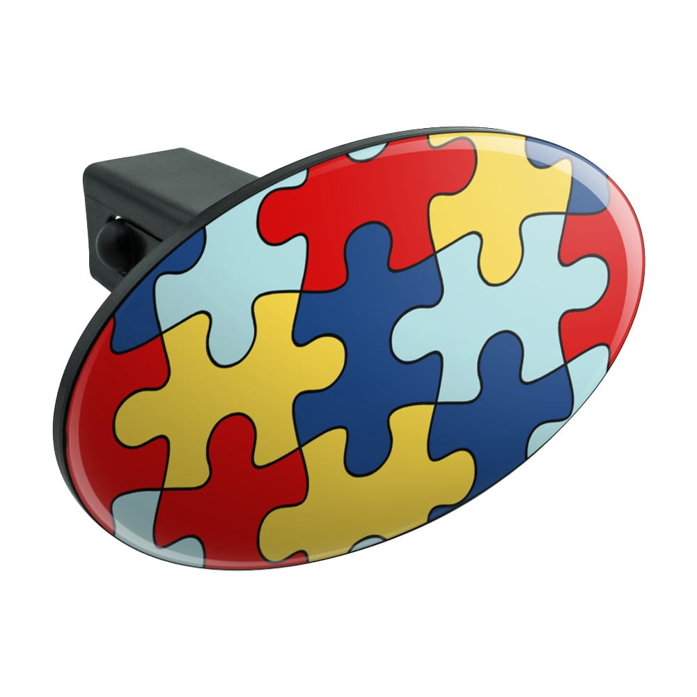 Puzzle Plug In Autism Awareness Diversity Puzzle Pieces Oval Tow Trailer Hitch Cover ...