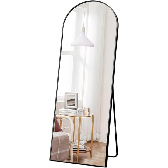Espejo de Piso Cuerpo Completo Bluelander con Soporte y Marco de Aluminio, 160 x 50 cm, Negro