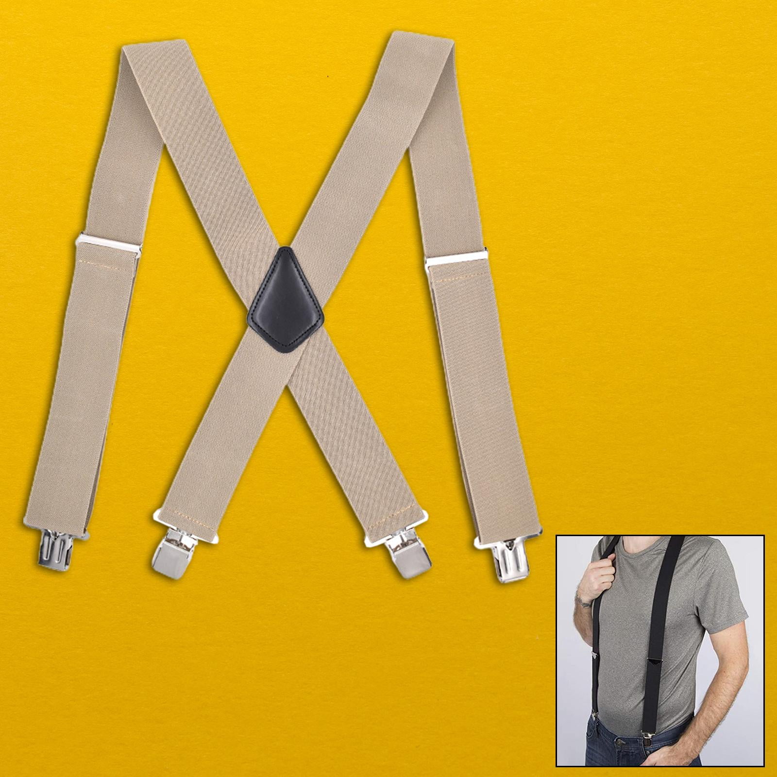 Casual Men Suspenders X Shaped Adults Hooks Button Trousers Suspender Heavy  Duty Back Belt Elastic Straps Pants Suspender for School Choir Khaki 