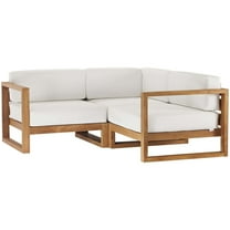 Modway Upland Outdoor Patio Teak Wood 3-Piece Sectional Sofa Set in Natural White