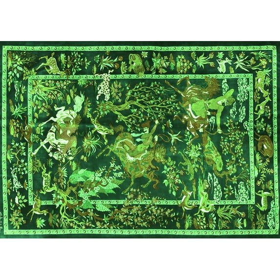 Ahgly Company Indoor Rectangle Persian Green Traditional Area Rugs, 2' x 4'