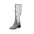 thumbnail image 1 of Wolfast Oversized Women's Fall/Winter Velvet Lining Color Matching Rectangle Toe Thick High Heels Long Chain Boots,Gray, 1 of 6